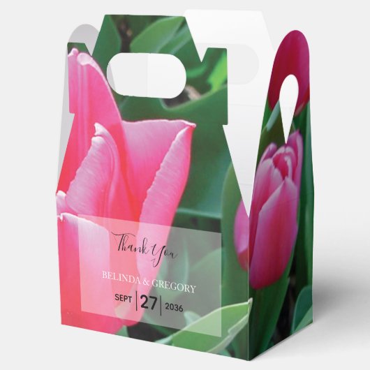 Elegant roze tulps Weddenschap Bedankdoosjes (Geopend)