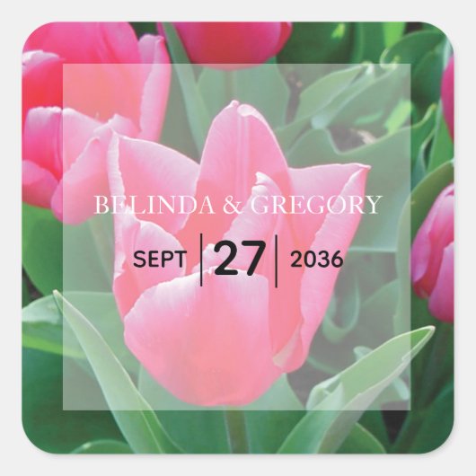 Elegant roze tulps Weddenschap Vierkante Sticker (Voorkant)