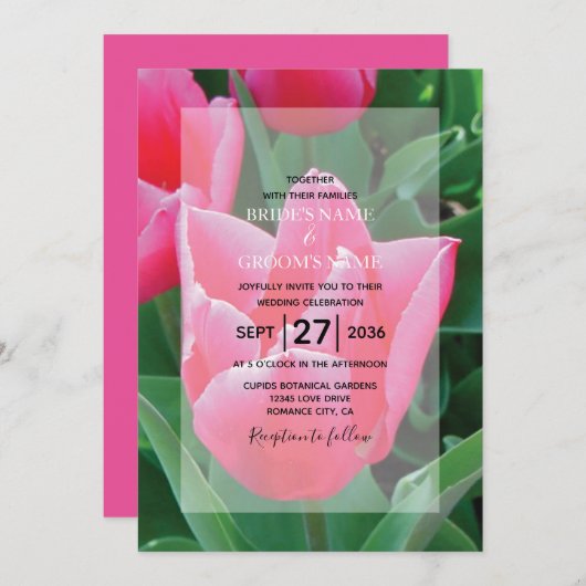 Elegant roze Tulps Wedding Invitations Kaart (Voorkant / Achterkant)
