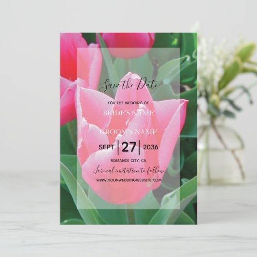Elegant roze Tulps Wedding Invitations Save The Date (Staand voorkant)