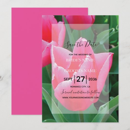 Elegant roze Tulps Wedding Invitations Save The Date (Voorkant / Achterkant)