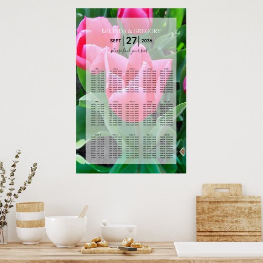 Elegant roze Tulps Wedding Seding Chart Poster (Keuken)