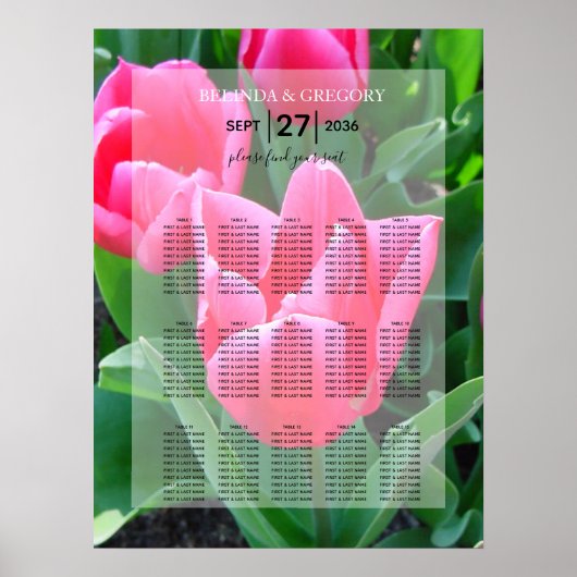 Elegant roze Tulps Wedding Seding Chart Poster (Voorkant)
