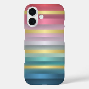 Elegant roze Turquoise Gold Stripes iPhone 16 Hoesje