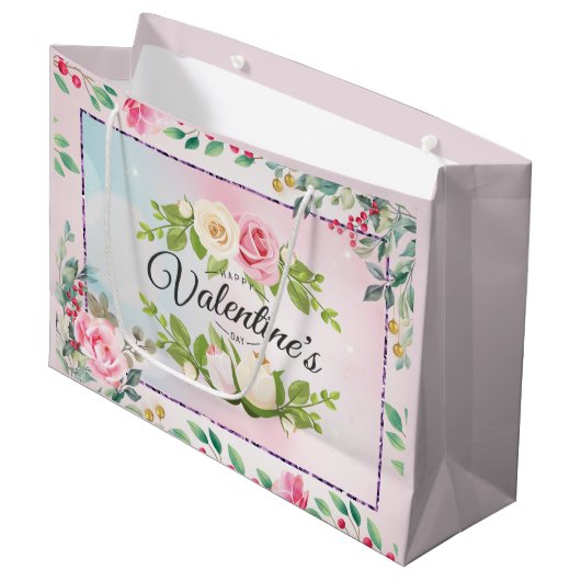 Elegant roze Valentijnsdag Groot Cadeauzakje (Voorkant Gekanteld)