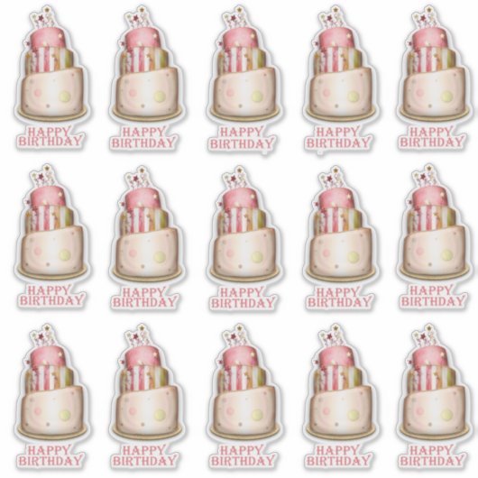 Elegant Roze Verjaardagstaart Contour Sticker (Voorkant)