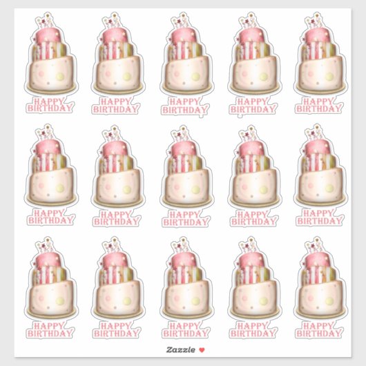 Elegant Roze Verjaardagstaart Contour Sticker (Vel)