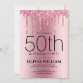 Elegant roze verrassingsuitnodiging voor verjaarda kaart (Voorkant)