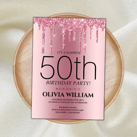 Elegant roze verrassingsuitnodiging voor verjaarda kaart