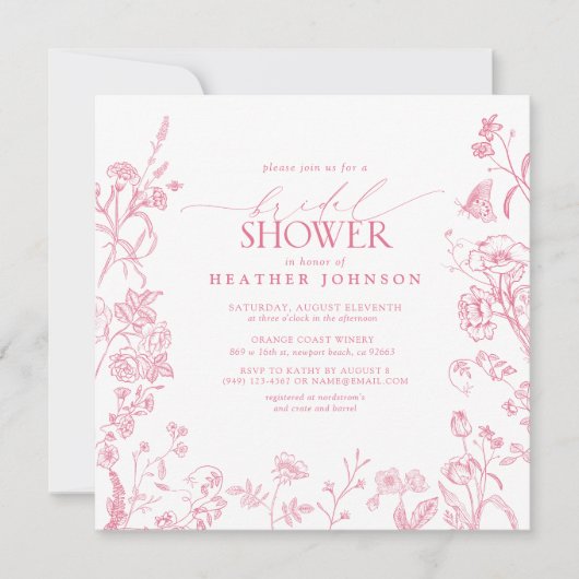 Elegant Roze Victoriaans Bloemen Vrijgezellenfeest Kaart (Voorkant)