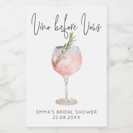 Elegant roze vinino voor Vows Vrijgezellenfeest Fa Wijn Etiket (Enkel label)