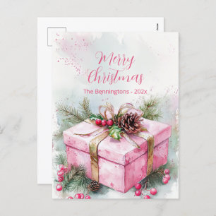 Elegant roze vintage kerst Briefkaart