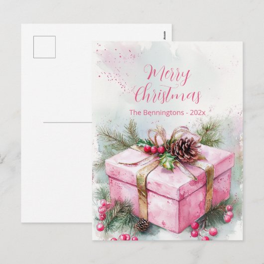 Elegant roze vintage kerst Briefkaart (Voorkant / Achterkant)
