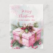 Elegant roze vintage kerst Briefkaart (Voorkant)