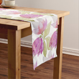 Elegant Roze Violet Waterverf Boho Floral Lange Tafelloper