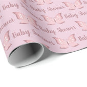 Elegant roze vlinder Baby shower inpakpapier (Rol Hoek)