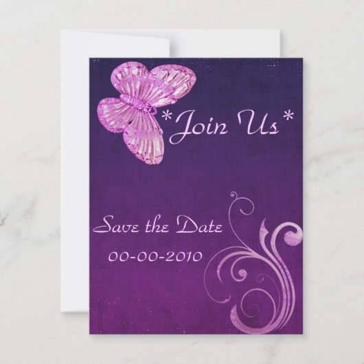 "Elegant roze vlinder" mooie uitdrukkingen Save The Date (Voorkant)