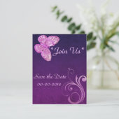 "Elegant roze vlinder" mooie uitdrukkingen Save The Date (Staand voorkant)