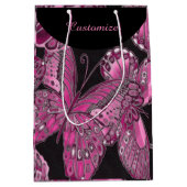 Elegant roze vlinderpatroontas medium cadeauzakje (Voorkant)
