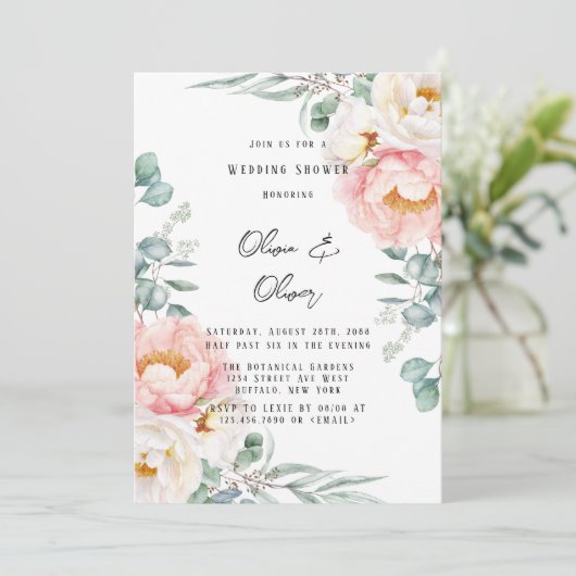 Elegant roze volken Eucalyptus Weddenschap Shower  Kaart (Staand voorkant)