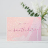 Elegant roze vonken Assepoester sprookje Save The Date (Staand voorkant)