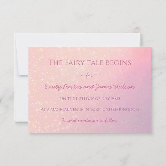 Elegant roze vonken Assepoester sprookje Save The Date (Achterkant)