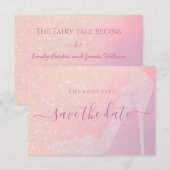 Elegant roze vonken Assepoester sprookje Save The Date (Voorkant / Achterkant)