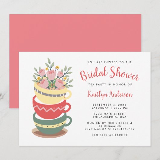 Elegant roze Vrijgezellenfeest Tea Party Kaart (Voorkant / Achterkant)