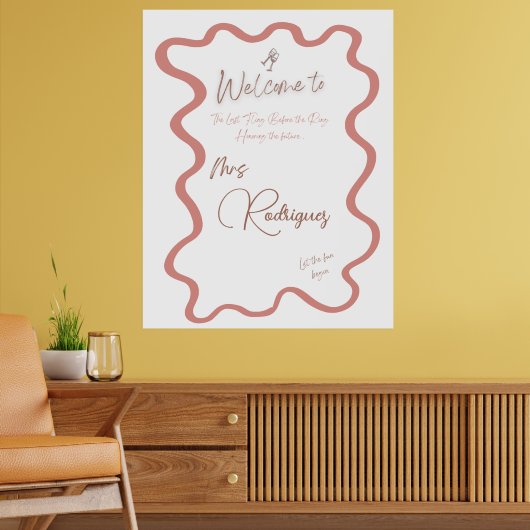 Elegant Roze Vrijgezellenfeest Welkom Poster (Woonkamer 2)