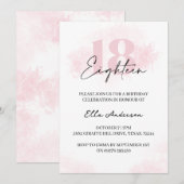 Elegant roze Waterverf 18e verjaardagsfeest Kaart (Voorkant / Achterkant)