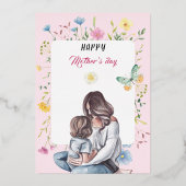 elegant roze Waterverf 1 foto blij moederdag Folie Feestdagenkaart (Voorkant)