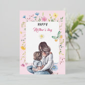elegant roze Waterverf 1 foto blij moederdag Folie Feestdagenkaart (Staand Voorkant)