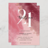 Elegant Roze Waterverf 21e Verjaardag Kaart (Voorkant / Achterkant)