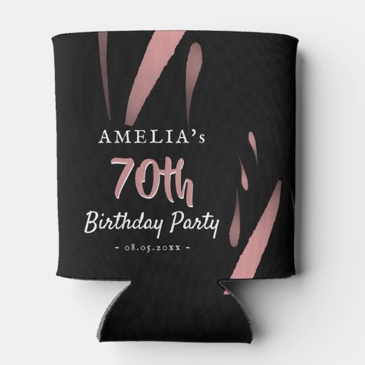 Elegant Roze Waterverf 70ste Verjaardagsfeestje Blikjeskoeler (Achterkant)