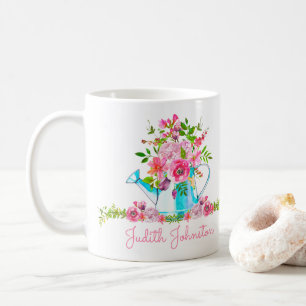 Elegant roze Waterverf Aangepaste naam Koffiemok