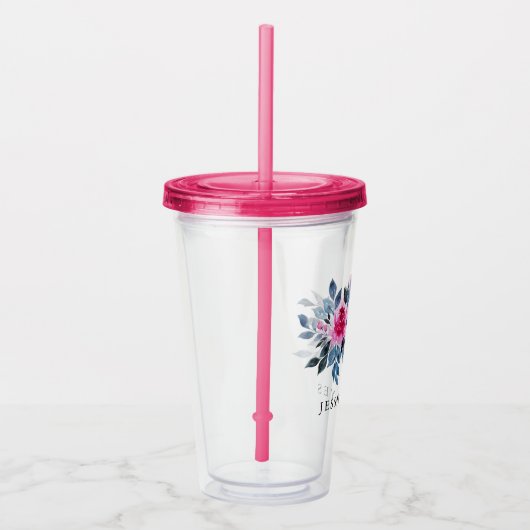 Elegant roze Waterverf aangepaste tekst Acryl Drinkbeker (Rechts)