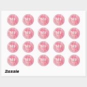 Elegant roze Waterverf Agate Pattern - Monogram Ronde Sticker (Vel)