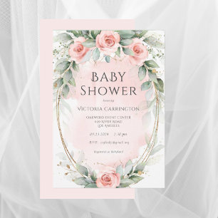 Elegant roze Waterverf Baby Girl Shower Kaart