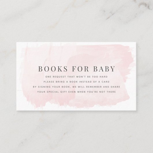 Elegant Roze Waterverf Baby shower Boek Aanvraag Visitekaartje (Voorkant)