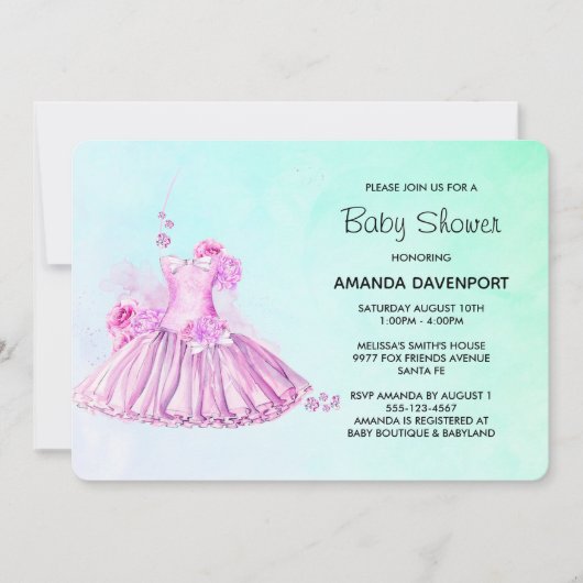 Elegant roze Waterverf ballet Baby shower Kaart (Voorkant)