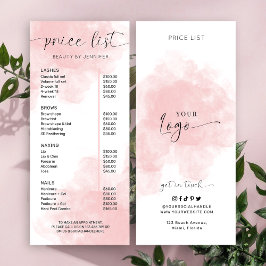 Elegant roze Waterverf Beauty Services Prijslijst Reclamekaart
