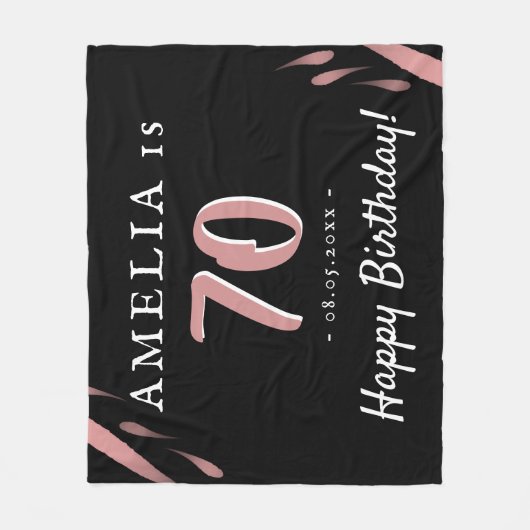 Elegant roze Waterverf Black 70th Birthday Fleece Deken (Voorkant)
