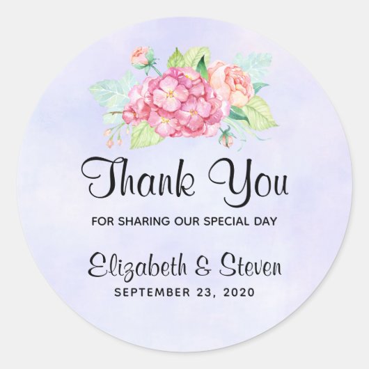 Elegant roze Waterverf bloem Bouquet bedankt Ronde Sticker (Voorkant)