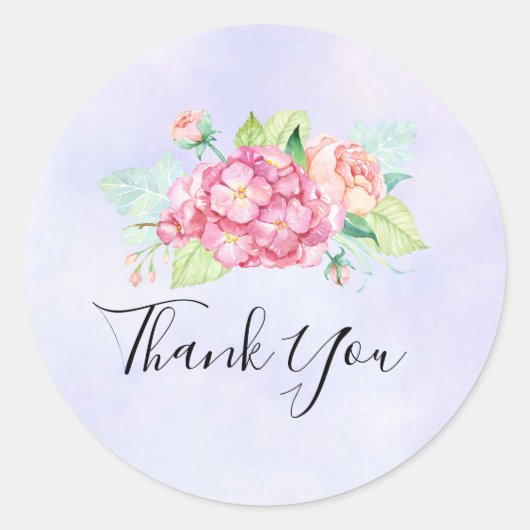 Elegant roze Waterverf bloem Bouquet bedankt Ronde Sticker (Voorkant)