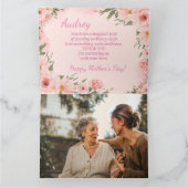 Elegant Roze Waterverf Bloem Moederdag Kaart (Binnen)