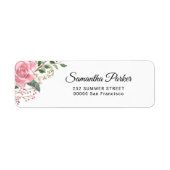 Elegant roze waterverf bloem terugkeer adres etiket (Voorkant)