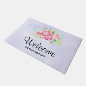 Elegant Roze Waterverf Bloemboeket Welkom Deurmat (Schuin)