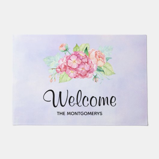 Elegant Roze Waterverf Bloemboeket Welkom Deurmat (Voorkant)