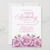 Elegant Roze Waterverf Bloemen 100ste Verjaardag Kaart (Voorkant)