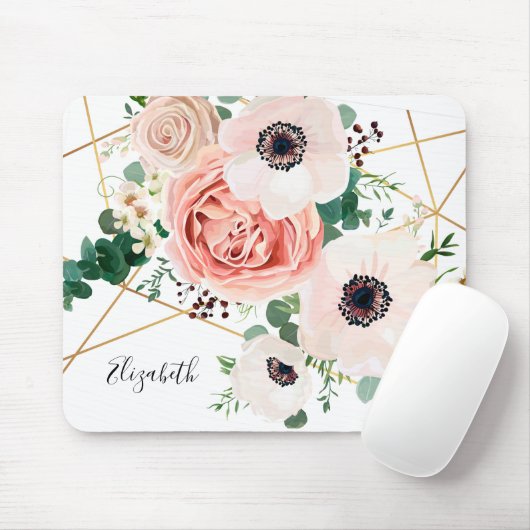 Elegant roze Waterverf bloemen botanisch Muismat (Met muis)